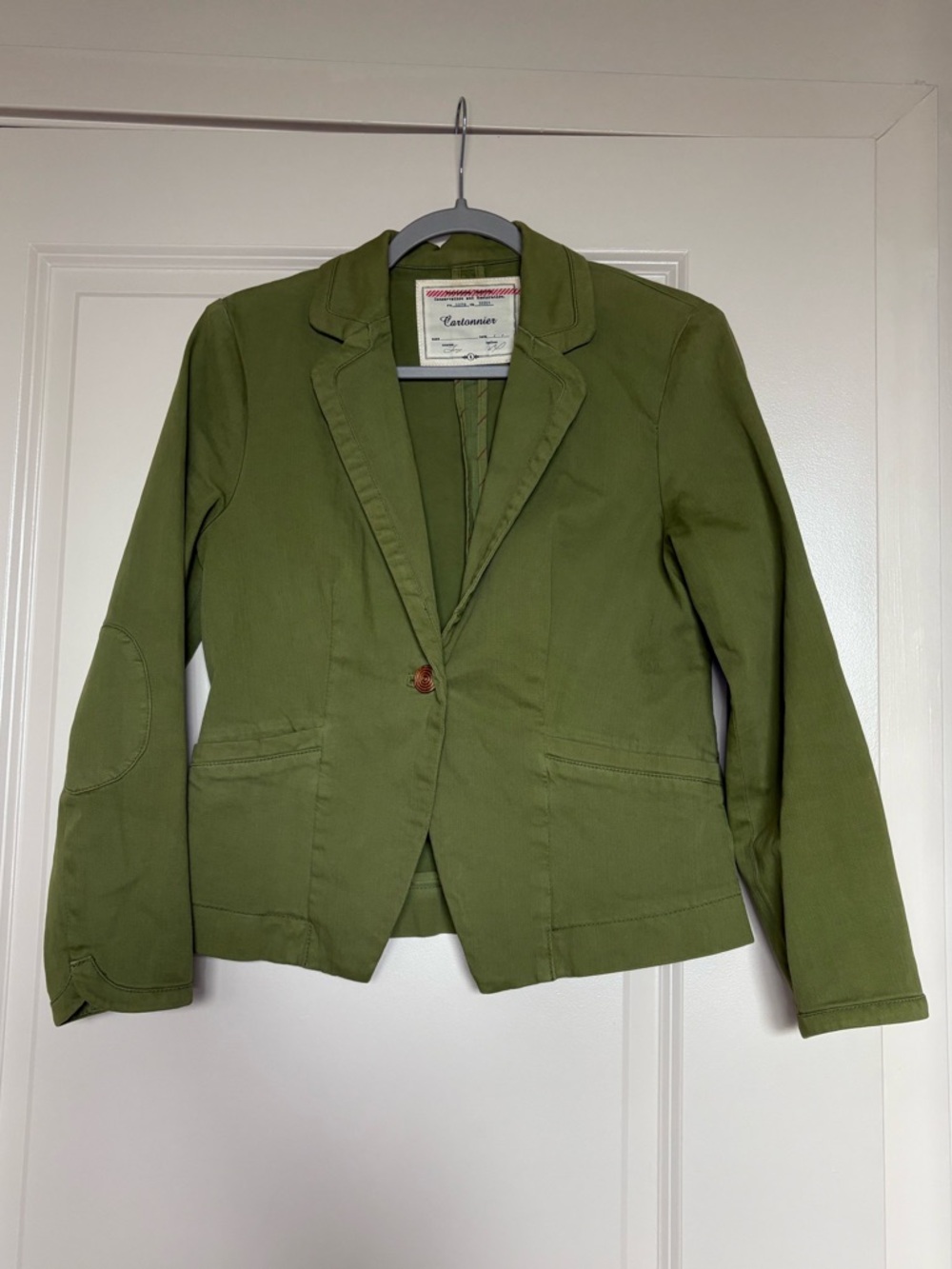 Cartonnier Olive Green Tailored Cotton Blazer Size 4